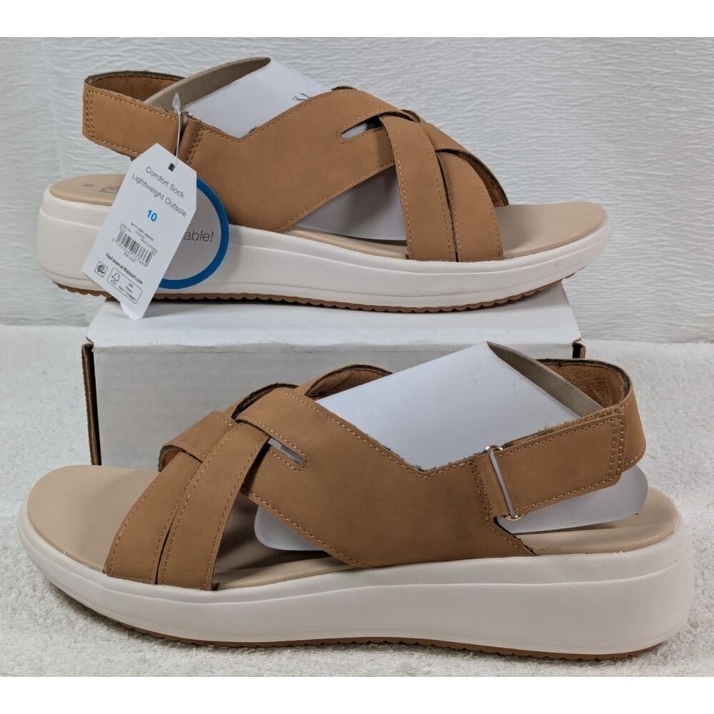 Time And Tru - Beige Leather Sandals with Cross Strap Design - Size 10
